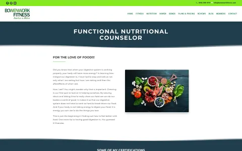 Bowenwork Fitness website nutrition counseling page