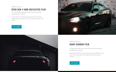 Clearview Auto Tint website home page, window film options